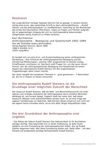 Rezension: Karl Buchleitner: Anthroposophie ... - Menschenkunde