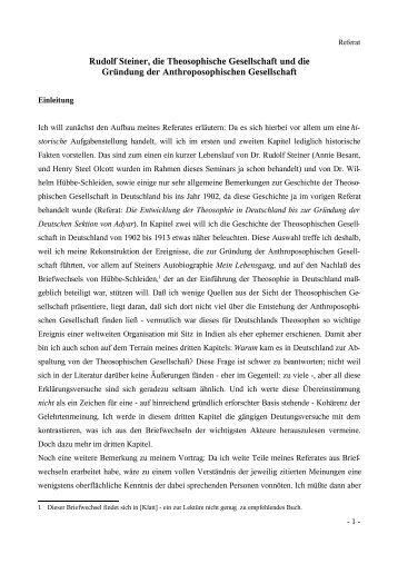 Rudolf Steiner, die Theosophische Gesellschaft und die Gründung ...