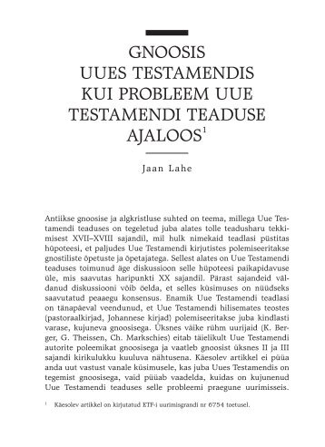 Gnoosis Uues Testamendis kui probleem Uue Testamendi teaduse