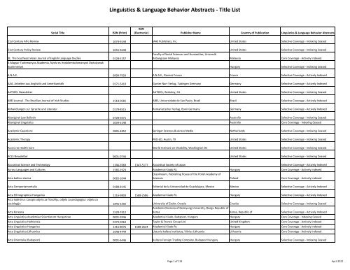 Proquest Linguistics Language Behavior Abstracts Title