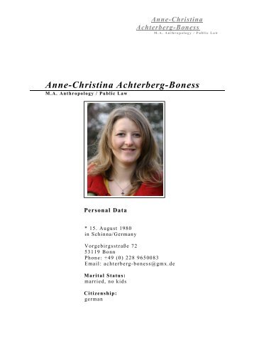 Anne-Christina Achterberg-Boness - Institut für Ethnologie