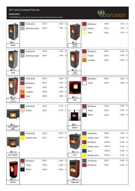 2011-2012 Ecoforest Price list