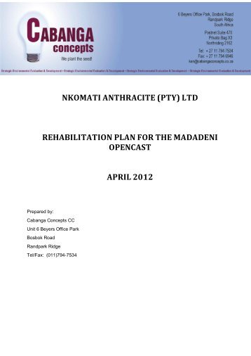 nkomati anthracite (pty) ltd rehabilitation plan for ... - Sentula Mining