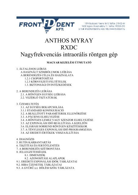 Anthos-Myray nagyfrekvenciás röntgen - Front Dent Kft.