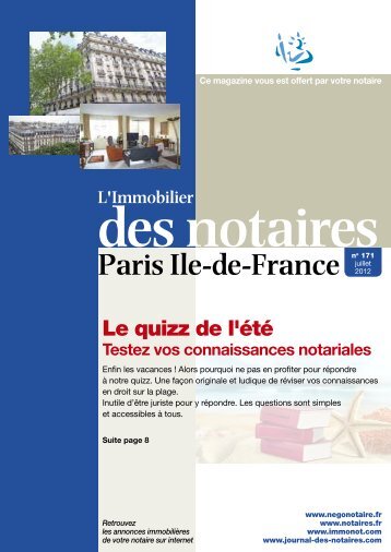 Journal des Notaires "L'Immobilier des Notaires Paris Ile-de-France"