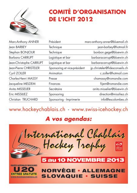 Livret de fête - International Chablais Hockey Trophy