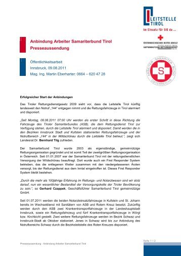 Anbindung Arbeiter Samariterbund Tirol - Leitstelle Tirol