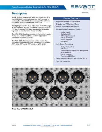 009-0447-00 AOM-SSXLR Tech Spec - Savant Dealer Portal