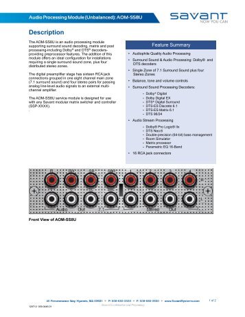 009-0446-01 AOM-SS8U Tech Spec - Savant Dealer Portal