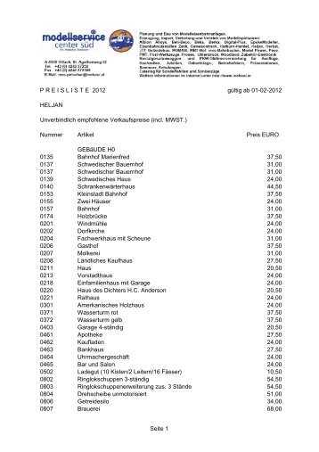 P R E I S L I S T E  2012 gültig ab 01-02-2012 HELJAN - mobasi