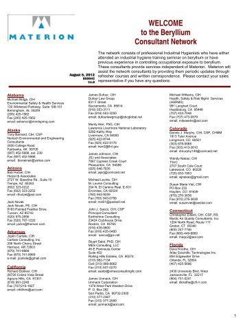 Beryllium Consultant Network - Materion
