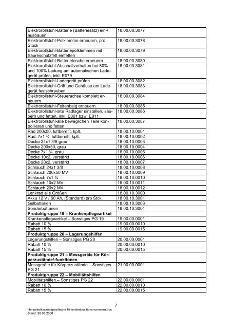 1 Übersicht zu den kassenspezifischen Hilfsmittelpositionsnummern ...