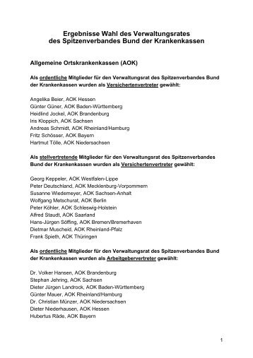 Ergebnisse Wahl des Verwaltungsrates des Spitzenverbandes Bund ...