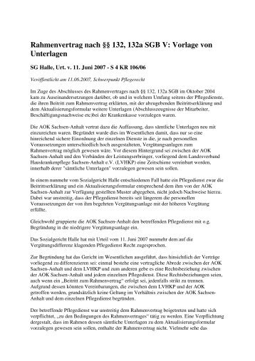 Rahmenvertrag nach §§ 132, 132a SGB V: Vorlage von Unterlagen