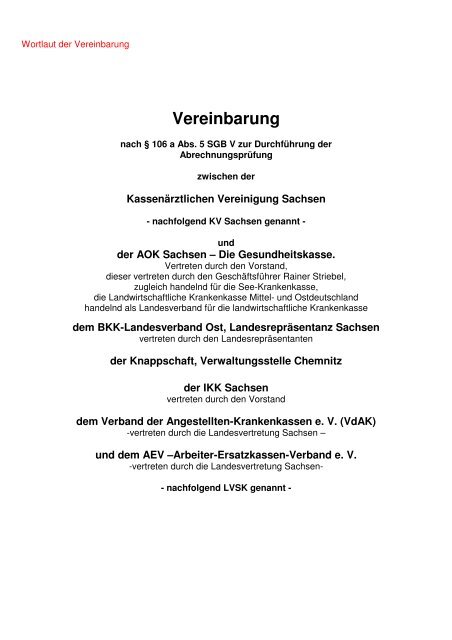 Vereinbarung - Kassenärztliche Vereinigung Sachsen