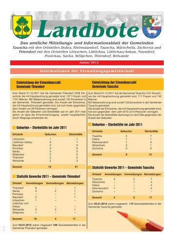 Informationen aus der Gemeinde Thiendorf - Gemeinde Tauscha