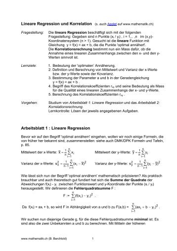 Lineare Regression und Korrelation - Mathematik.ch