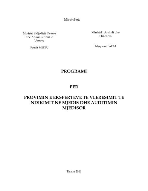 programi per provimin e eksperteve te vleresimit te ndikimit ne ...