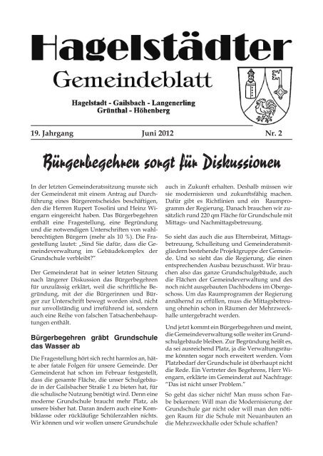 Bürgerbegehren sorgt für Diskussionen - der Gemeinde Hagelstadt