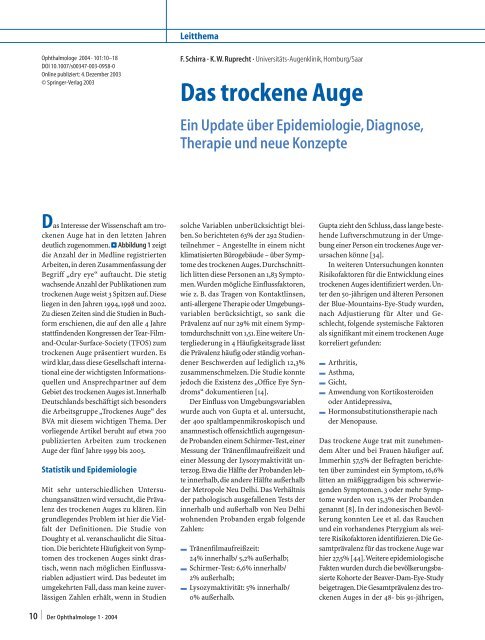 Das trockene Auge: Ein Update über Epidemiologie, Diagnose