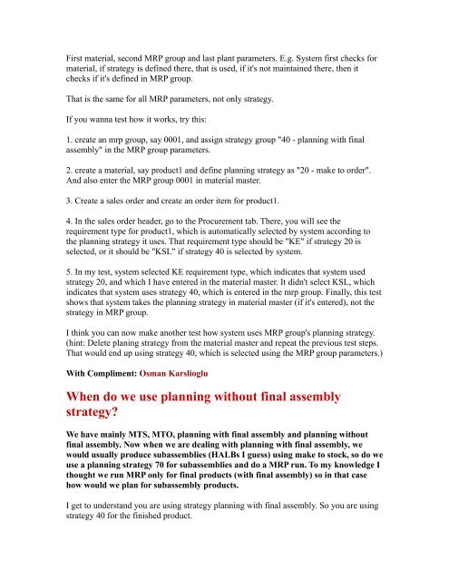 SAP Production Planning Table