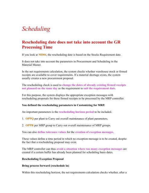 SAP Production Planning Table