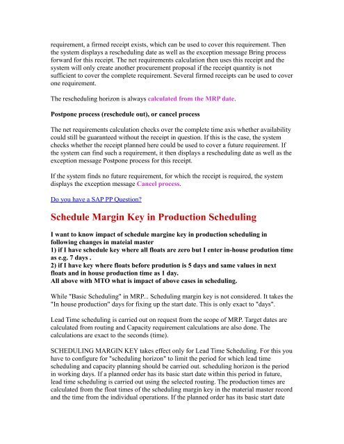 SAP Production Planning Table