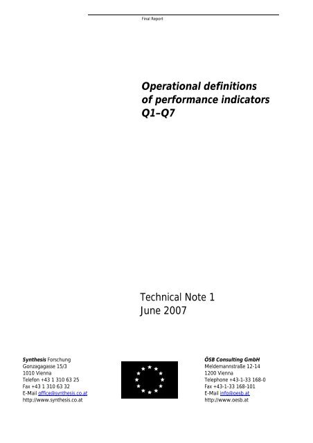 Operational definitions of performance indicators Q1-;Q7 Technical ...