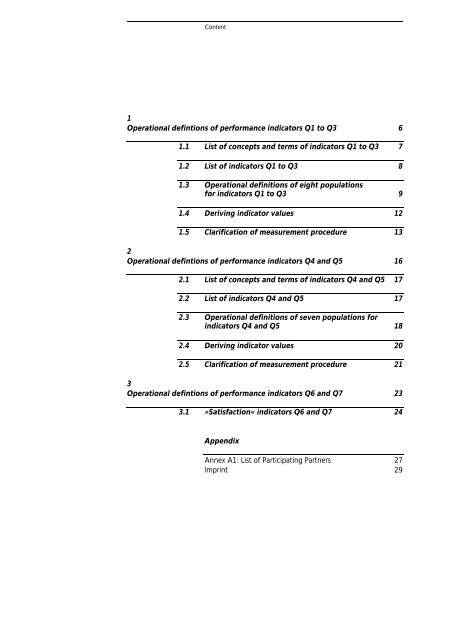 Operational definitions of performance indicators Q1-;Q7 Technical ...