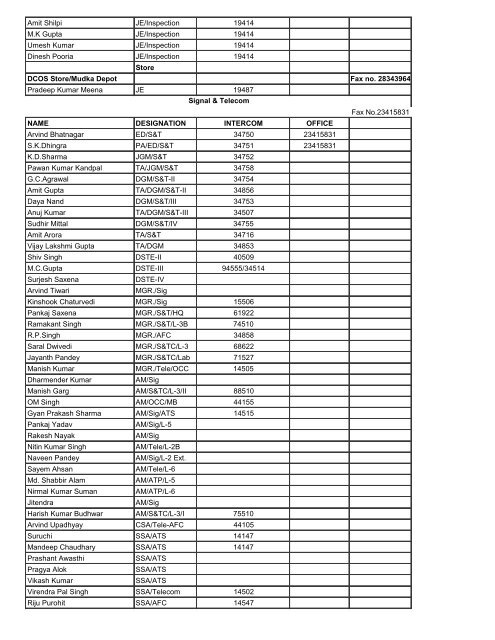 Telephone Directory 2012 - Delhi Metro Rail Corporation