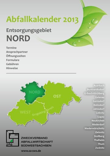 Abfallkalender 2013 Entsorgungsgebiet Nord - beim ZAS