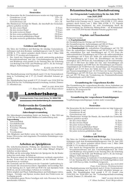 Ausgabe 15 - Verbandsgemeinde Arzfeld