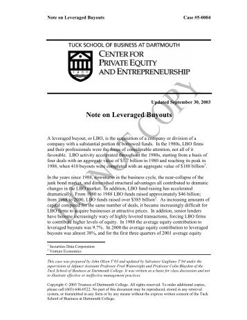 Note on Leveraged Buyouts - Mba Tuck Dartmouth - Dartmouth ...