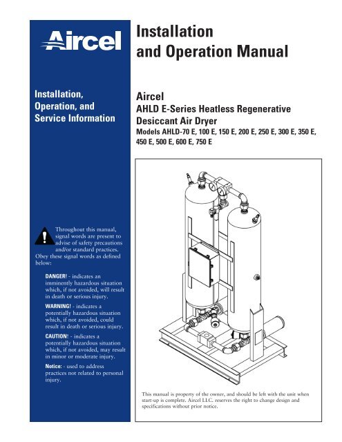 Installation and Operation Manual - Aircel Compressed Air Dryer ...