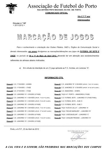 Marcações Jogos Futebol 5 a - Associação de Futebol do Porto