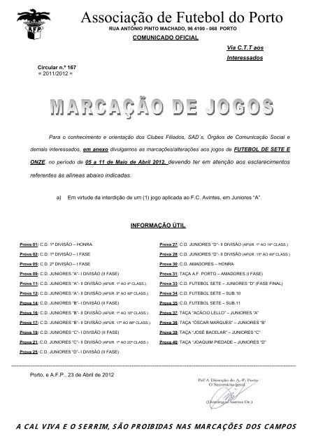 Marcações Jogos Futebol 5 a - Associação de Futebol do Porto
