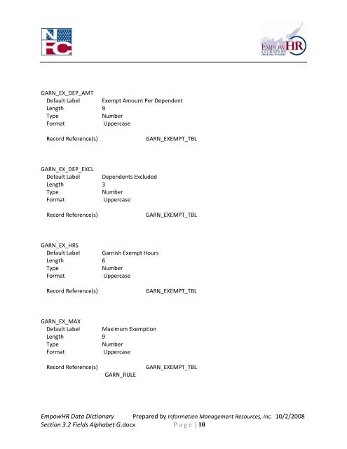 EmpowHR Data Dictionary Section 3.2 Fields Alphabet G.docx Page ...