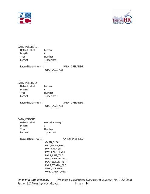 EmpowHR Data Dictionary Section 3.2 Fields Alphabet G.docx Page ...