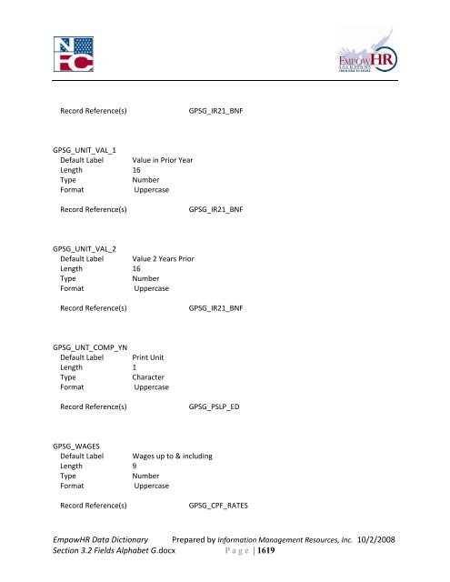 EmpowHR Data Dictionary Section 3.2 Fields Alphabet G.docx Page ...