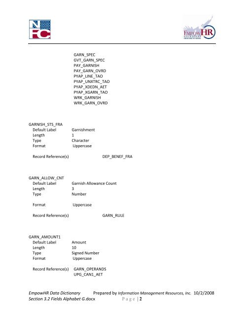 EmpowHR Data Dictionary Section 3.2 Fields Alphabet G.docx Page ...