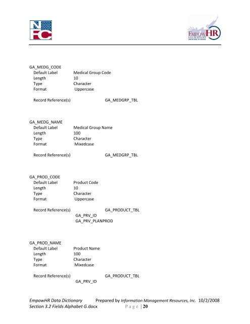 EmpowHR Data Dictionary Section 3.2 Fields Alphabet G.docx Page ...