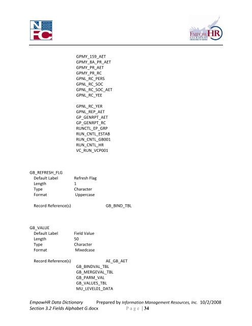 EmpowHR Data Dictionary Section 3.2 Fields Alphabet G.docx Page ...