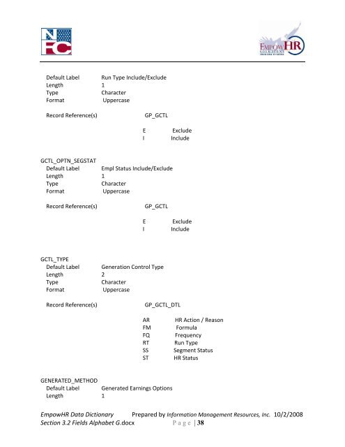 EmpowHR Data Dictionary Section 3.2 Fields Alphabet G.docx Page ...