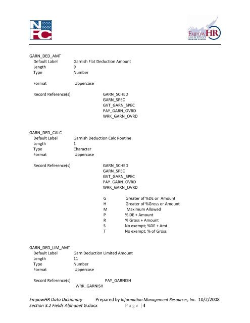EmpowHR Data Dictionary Section 3.2 Fields Alphabet G.docx Page ...