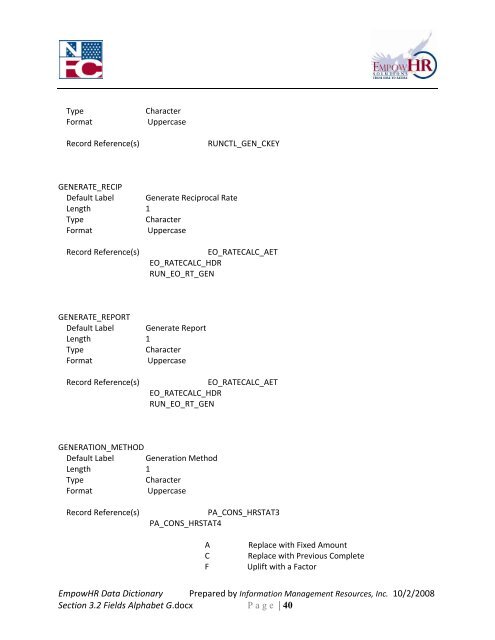 EmpowHR Data Dictionary Section 3.2 Fields Alphabet G.docx Page ...