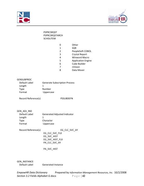 EmpowHR Data Dictionary Section 3.2 Fields Alphabet G.docx Page ...