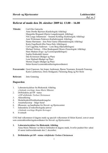 Referat af møde den 20. oktober 2009 kl. 13.00 - Aalborg Sygehus ...