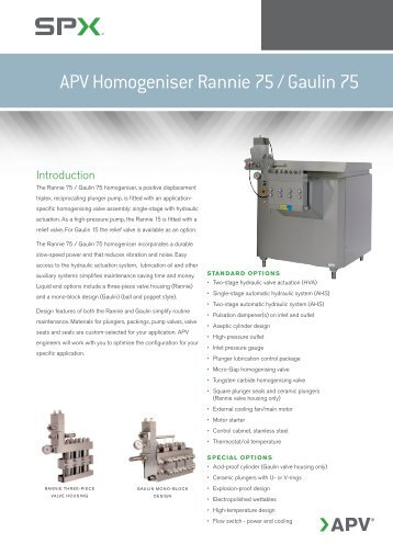 APV Homogeniser Rannie 75 / Gaulin 75 - SPX Flow Technology