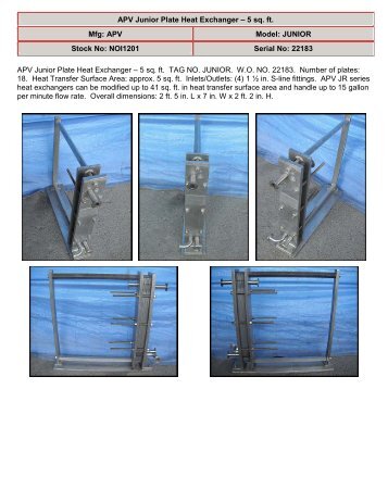 APV Junior Plate Heat Exchanger – 5 sq. ft. Mfg: APV Model ...