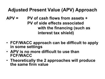 Adjusted Present Value (APV) Approach